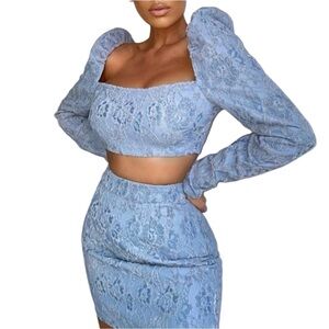 NWT Naked Wardrobe Azure Allure Blue Lace Mini Skirt Women’s Size Small
